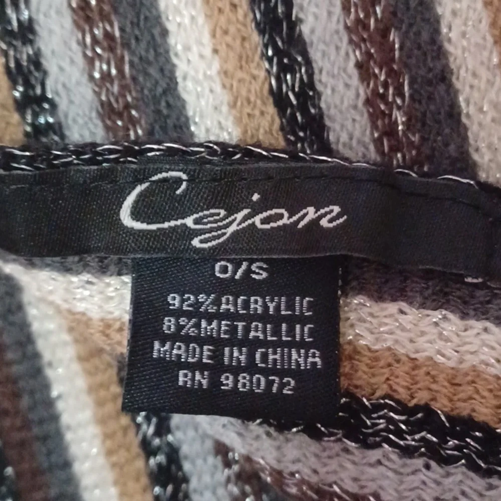 Cejon Earthtone Striped Scarf With Fringe And Sparkle